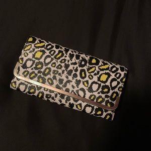 Yellow/white/black leopard print wallet